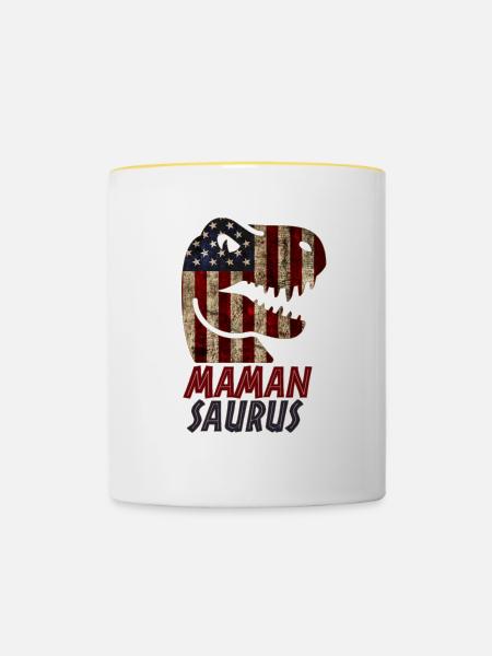 Patriotic Maman Dinosaur - Tasse zweifarbig - Weiß/Gelb