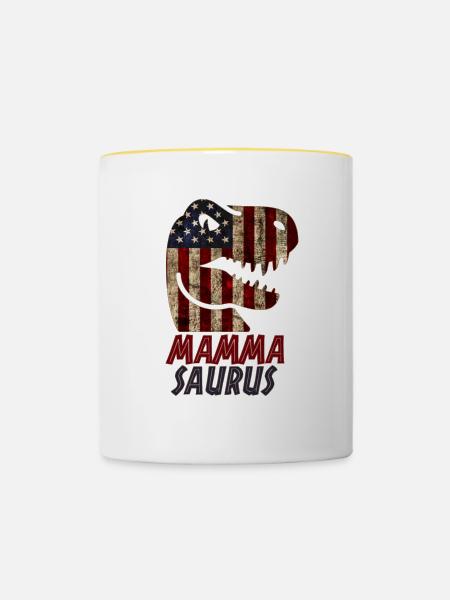 Patriotic Mamma Dinosaur - Tasse zweifarbig - Weiß/Gelb