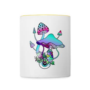 Magic Mushrooms Psychedelic Art - Contrasting Mug - white/yellow - Front