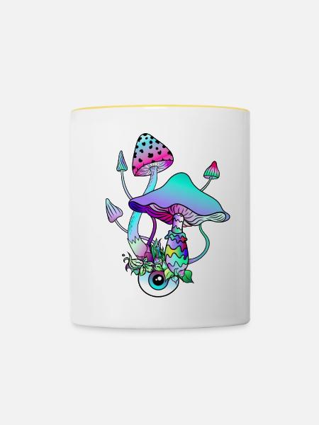 Magic Mushrooms Psychedelic Art - Tasse zweifarbig - Weiß/Gelb