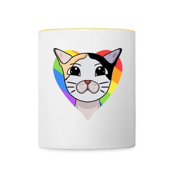 LGBT Cat Japanese Bobtail Rainbow - Contrasting Mug - white/yellow - Front