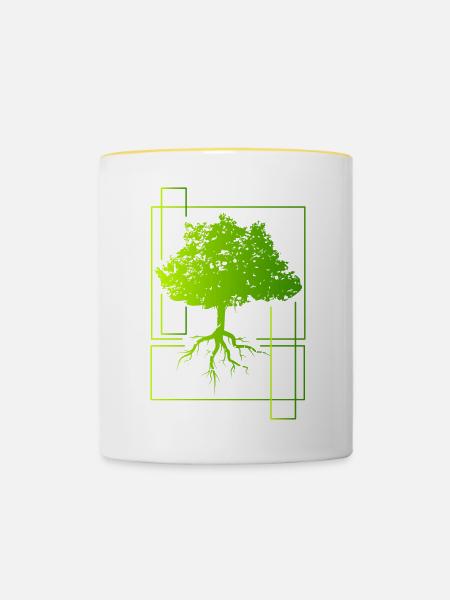 Baum - Tasse zweifarbig - Weiß/Gelb