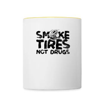Pneus fumés pas de drogue - racer - Mug contrasté - blanc/jaune - Devant