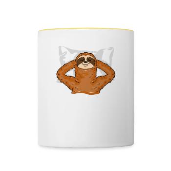 Offizielles Schlafshirt Faultier Schlafanzug - Tasse zweifarbig - Weiß/Gelb - Vorne
