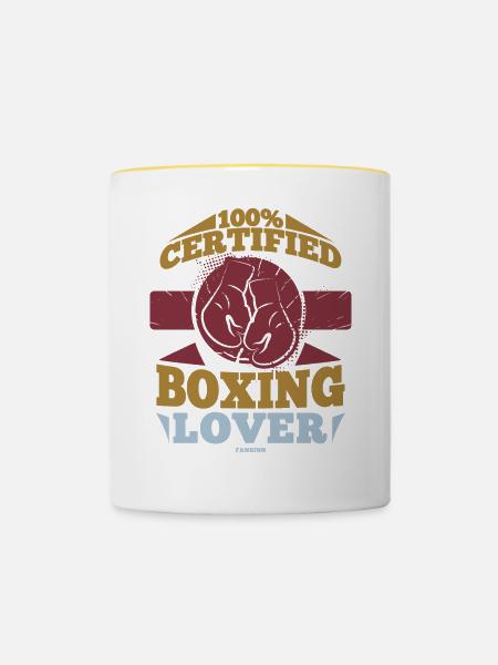 100% Certified Boxing Lover - Tasse zweifarbig - Weiß/Gelb