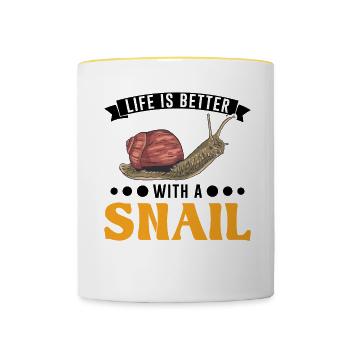 Life is better with a Snail Schnecke - Contrasting Mug - white/yellow - Front