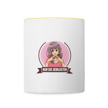 Anime Saying Weeb Otaku Anime is like Latin - Contrasting Mug - white/yellow - Front