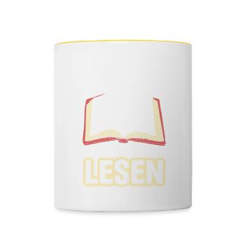 Egal Was Die Frage Ist Die Antwort Lautet Lesen - Tasse zweifarbig - Weiß/Gelb - Vorne