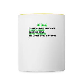 99 kleine Bugs in meinem Code 99 kleiner Bus nehmen Sie einen - Tasse zweifarbig - Weiß/Gelb - Vorne