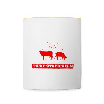 Hackfleisch Kneten Ist Wie Tiere Streicheln - Tasse zweifarbig - Weiß/Gelb - Vorne