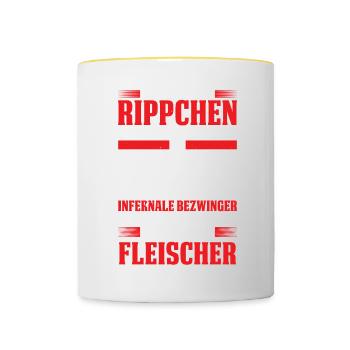 Meister Der Rippchen Herr Über Proteine & Fette - Tasse zweifarbig - Weiß/Gelb - Vorne