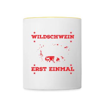 Gerade Ein Wildschwein Überfahren Verarbeiten - Tasse zweifarbig - Weiß/Gelb - Vorne
