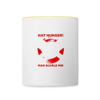 Der König Hat Hunger! Man Schäle Mir eine Kuh - Tasse zweifarbig - Weiß/Gelb - Vorne