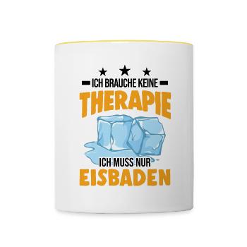 Eisbad Therapie Eisbaden Winterbad Eisschwimmen - Tasse zweifarbig - Weiß/Gelb - Vorne