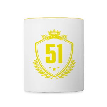 51 Zahl Wappen - Tasse zweifarbig - Weiß/Gelb - Vorne