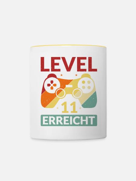 Level 11 Erreicht Gamer - Tasse zweifarbig - Weiß/Gelb