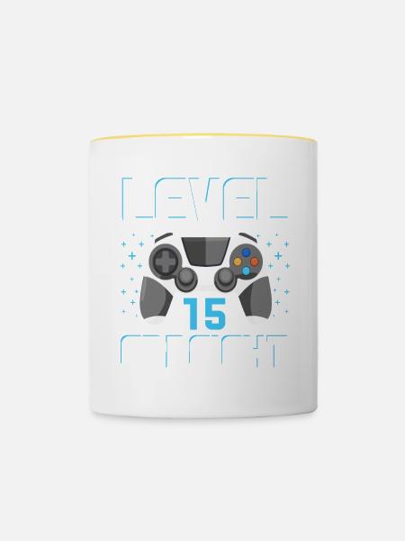 Level 15 Erreicht Gamer - Tasse zweifarbig - Weiß/Gelb