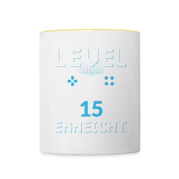 Level 15 Erreicht Gamer - Tasse zweifarbig - Weiß/Gelb - Vorne
