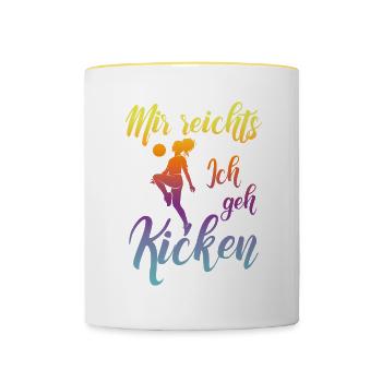 Mädchenfussball Fussballerin Fussballmädchen - Tasse zweifarbig - Weiß/Gelb - Vorne