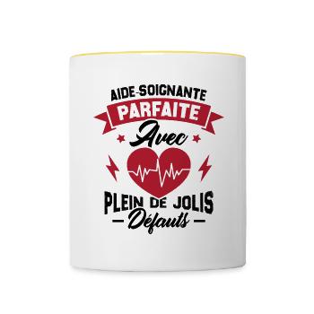 Aide soignante parfaite, Cadeau Aide soignante - Mug contrasté - blanc/jaune - Devant