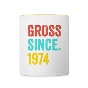 Drôle d’anniversaire brut depuis 1974 - Mug contrasté - blanc/jaune - Devant