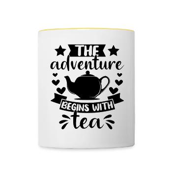 L’aventure commence avec le thé - Mug contrasté - blanc/jaune - Devant