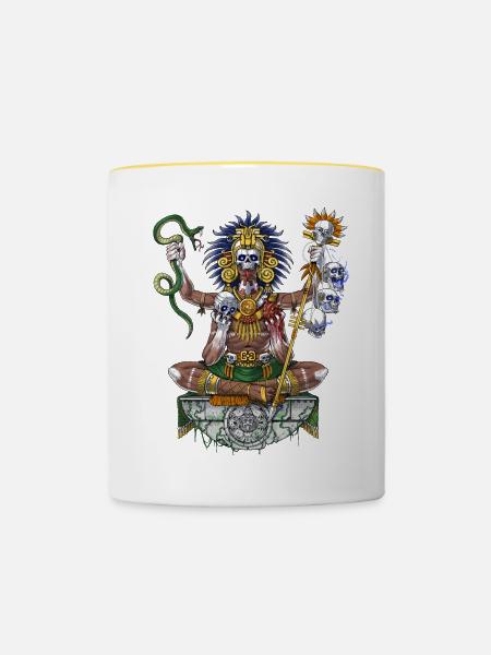 Aztekischer Kriegerschamane - Tasse zweifarbig - Weiß/Gelb