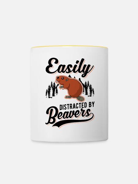 Easily distracted by Beavers Biber - Tasse zweifarbig - Weiß/Gelb