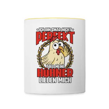 Huhn Hühner - Tasse zweifarbig - Weiß/Gelb - Vorne