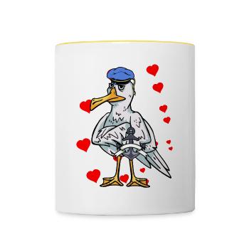 Mouette marin romantique amour coeurs romantique coeur - Mug contrasté - blanc/jaune - Devant