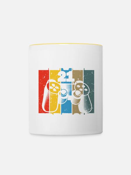 Level 21 Erreicht Gamer - Tasse zweifarbig - Weiß/Gelb