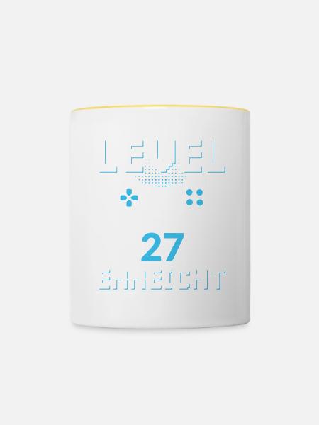 Level 27 Erreicht Gamer - Tasse zweifarbig - Weiß/Gelb