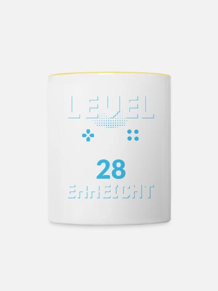 Level 28 Erreicht Gamer - Tasse zweifarbig - Weiß/Gelb