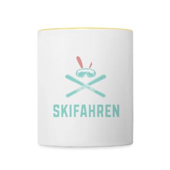 Skifahren Skifahren ist öfter Skiurlaub Skifahrer - Tasse zweifarbig - Weiß/Gelb - Vorne