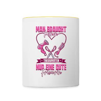 Friseurin - Tasse zweifarbig - Weiß/Gelb - Vorne