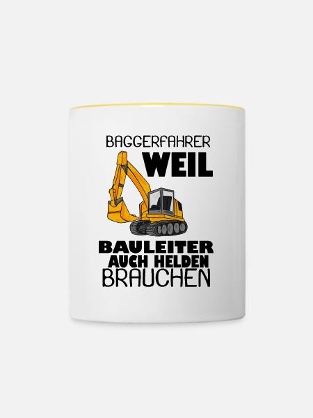 Bauleiter Held Baggerfahrer Spruch - Tasse zweifarbig - Weiß/Gelb