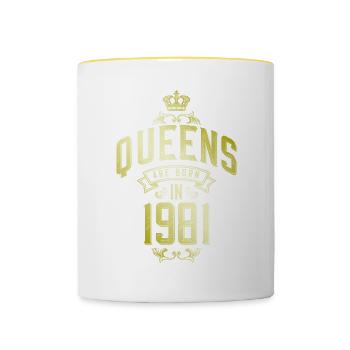 Queens born in 1981 - Contrasting Mug - white/yellow - Front