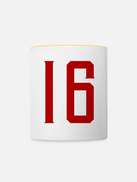 16 Zahl symbol - Tasse zweifarbig - Weiß/Gelb