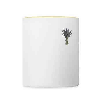 Lavendel I Team Braut Blumenkranz Hochzeit Boho - Tasse zweifarbig - Weiß/Gelb - Vorne