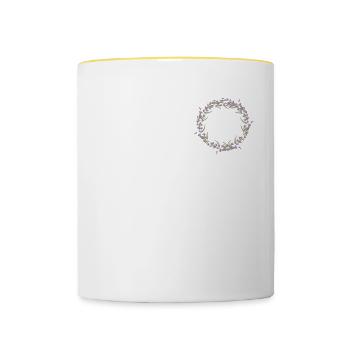 Lavendel I Team Braut Blumenkranz Hochzeit Boho - Tasse zweifarbig - Weiß/Gelb - Vorne