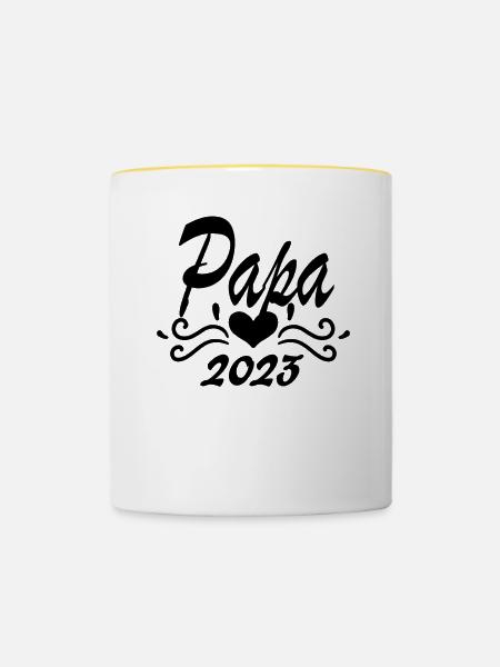 Papa 2023 - Papa werden - Tasse zweifarbig - Weiß/Gelb