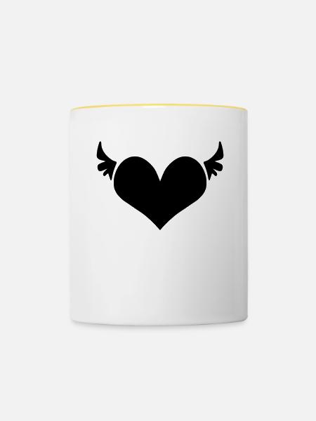 Herz Engel Flügel - Tasse zweifarbig - Weiß/Gelb