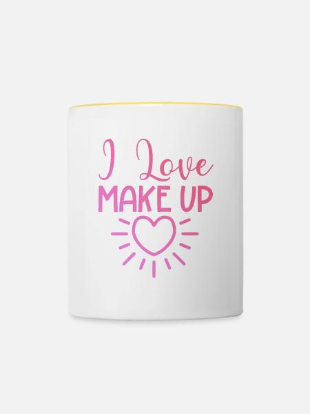 Ich liebe Make up - Tasse zweifarbig - Weiß/Gelb