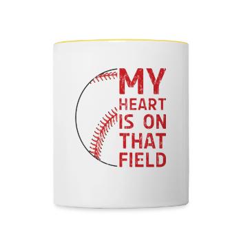 Mon cœur est sur ce terrain Baseball - Mug contrasté - blanc/jaune - Devant