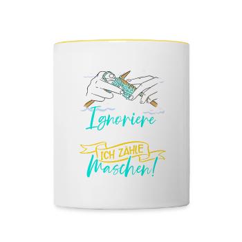 Häkeln - Tasse zweifarbig - Weiß/Gelb - Vorne