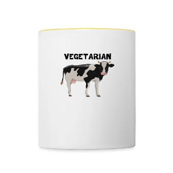 Second Hand Vegetarian, Cow Eats Grass, I Eat Cow2 - Contrasting Mug - white/yellow - Front