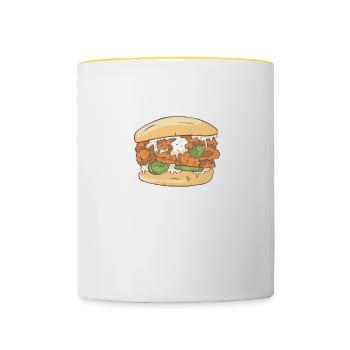 Ok But First Chicken Burger Sandwich Sandwiches - Tasse zweifarbig - Weiß/Gelb - Vorne