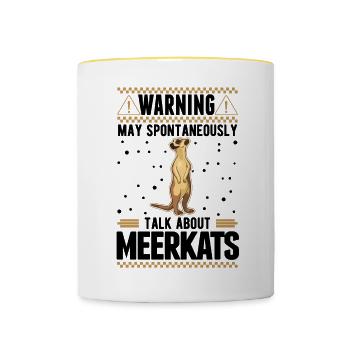 Avertissement Peut parler spontanément des suricates - Mug contrasté - blanc/jaune - Devant