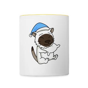 Katze Katzenrasse Birma - Tasse zweifarbig - Weiß/Gelb - Vorne