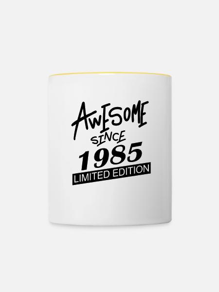 1985 - Jahrgang 1985 - Tasse zweifarbig - Weiß/Gelb